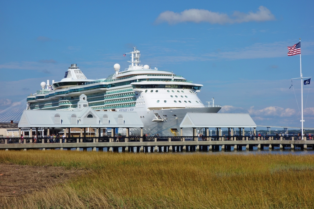 CHARLESTON, SC -31 OCTOBER 2015- Cruise ship in the port of Charleston, South Carolina. Cruise ships use the Union Pier Terminal managed by the South Carolina Port Authority.