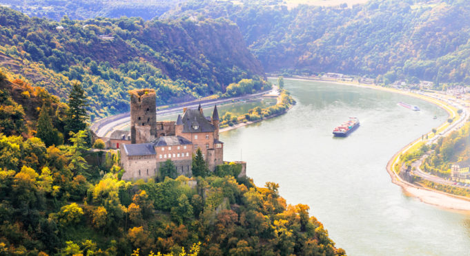 Magnificent Rhine valley with romantic medieval castles. Germany