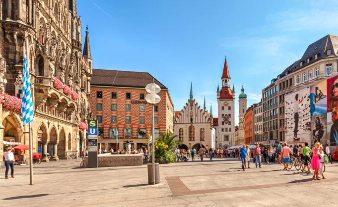 Munich, Bavaria, Germany - September 15, 2016: Old Town Hall at Marienplatz Square.