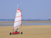 Land sailing on the beach of Ouistreham in the Calvados department in the Basse-Normandie region of France