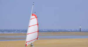 Land sailing on the beach of Ouistreham in the Calvados department in the Basse-Normandie region of France