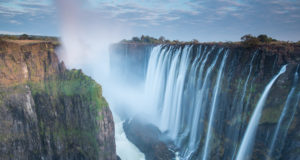 Morning light at Victoria Falls from Zambia looking into Zimbabwe.