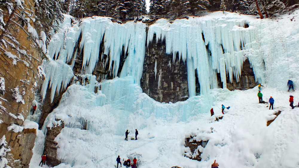 Alberta, Canada, January 12, 2014: Ice Climbing in Johnston Canyon, Banff, Alberta.