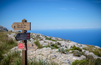 Pointer on the way. Tramuntana. GR221 in mountains of Mallorca.